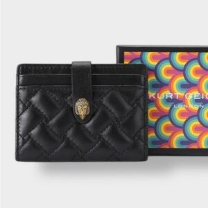 Kurt Geiger NIB Black Quilted Leather Card Case with Gold Eagle Head Emblem